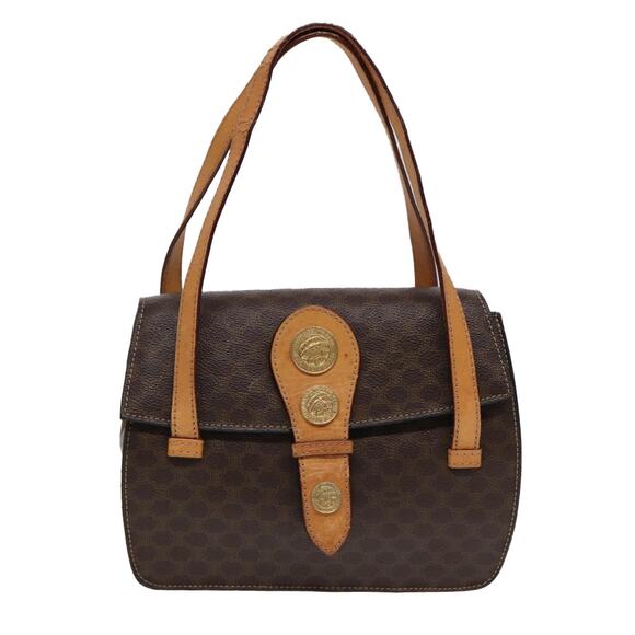 CELINE Macadam Canvas Hand Bag Pvc Leather Brown Gold - Picture 2 of 13